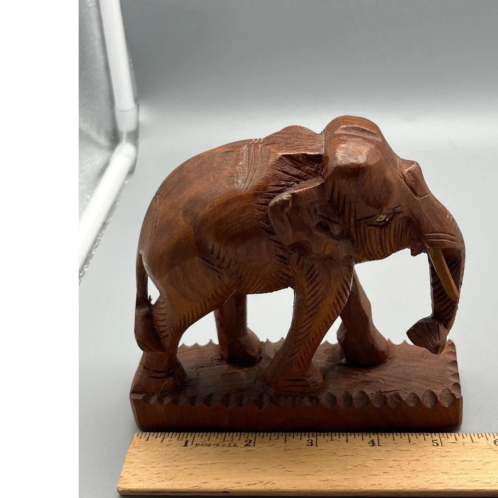 Vintage‎ Hand Carved Solid Wooden Elephant 5.5x 5